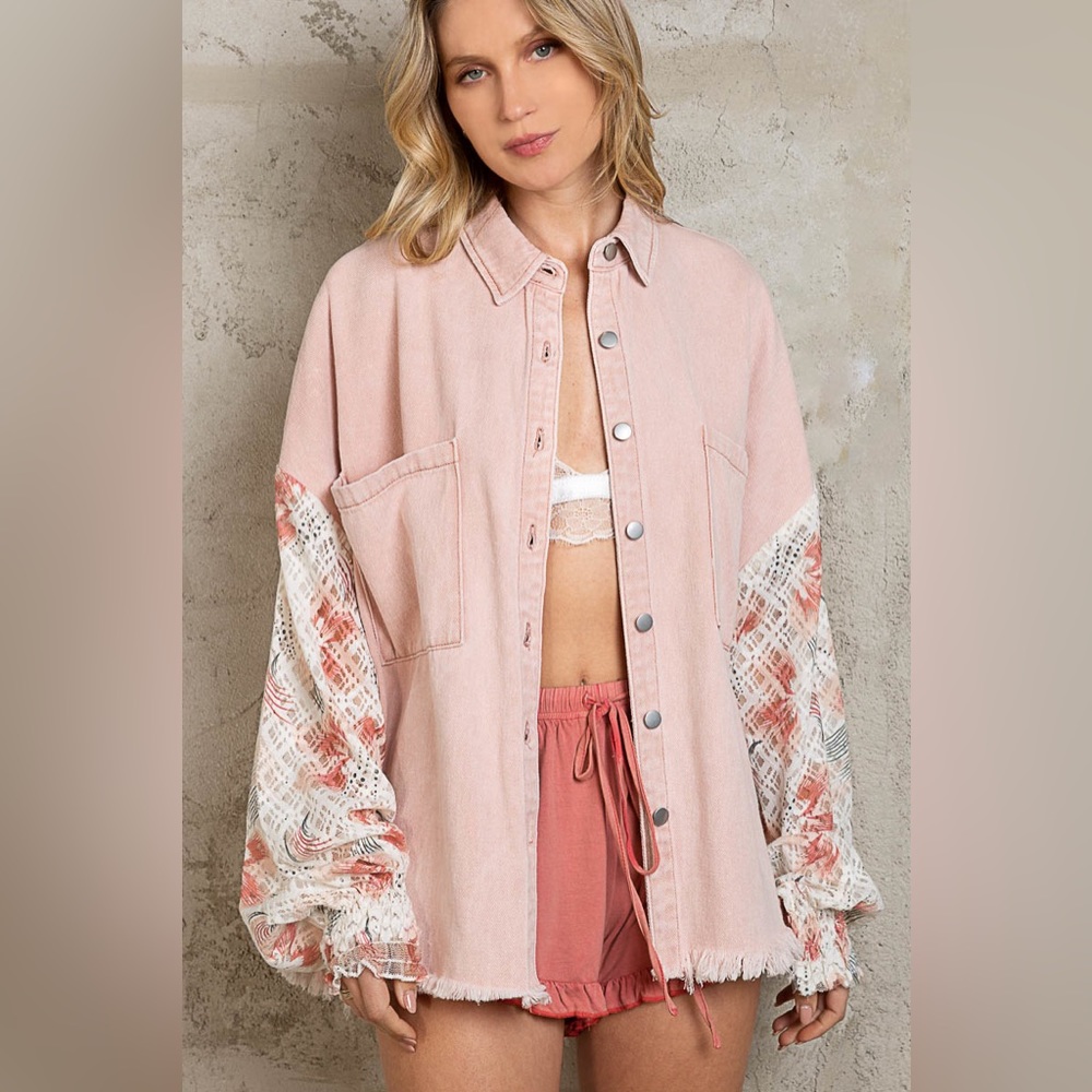 #126 New! Pol Spring Baby Pink Shacket with lace details
